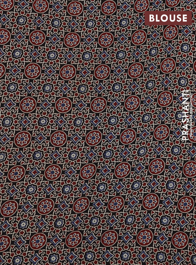 Modal silk saree deep purple and black with plain body and ajrakh printed pallu & blouse