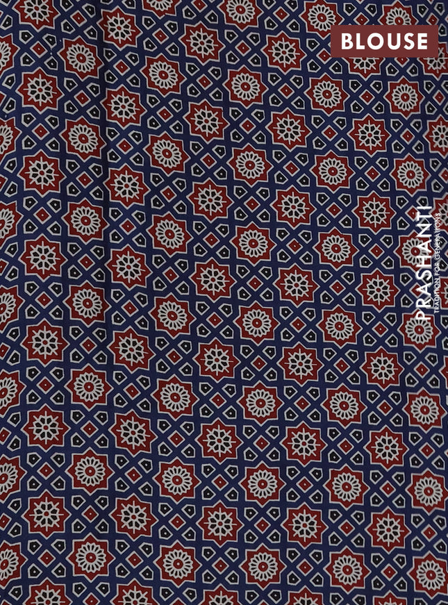 Modal silk saree deep purple and black with plain body and ajrakh printed pallu & blouse