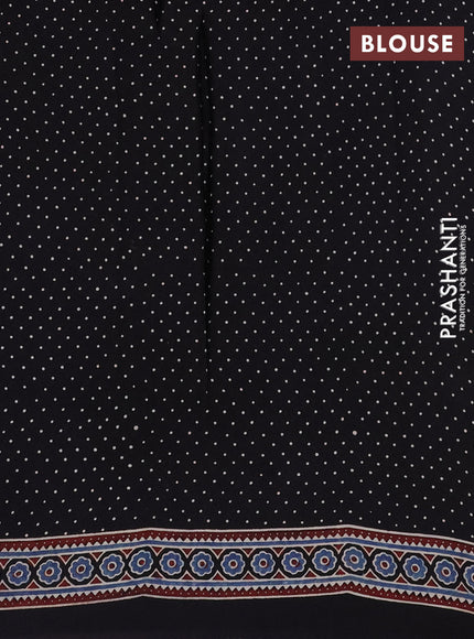 Modal silk saree black with plain body and ajrakh printed pallu & blouse