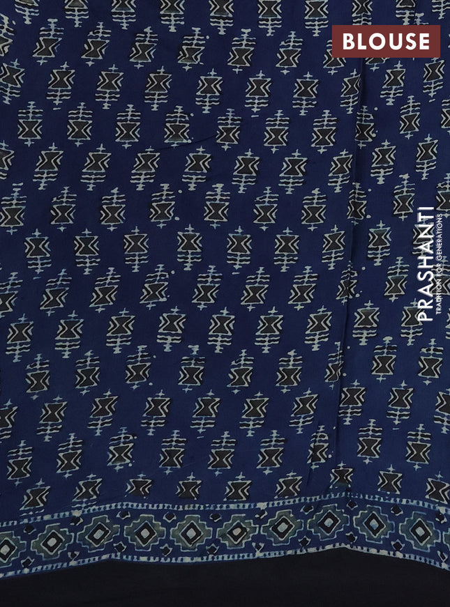 Modal silk saree blue and black with allover ajrakh prints and printed border