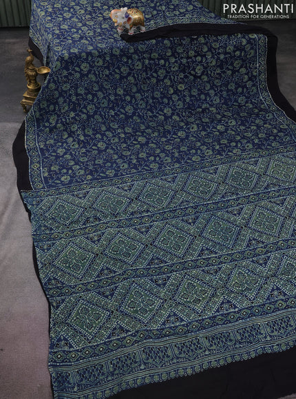 Modal silk saree indigo blue and black with allover ajrakh prints and printed border