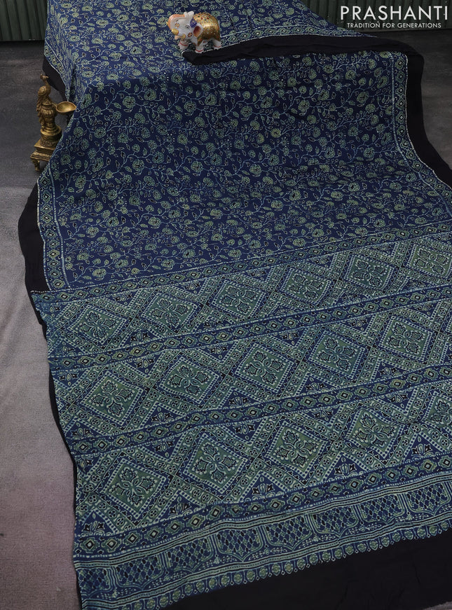 Modal silk saree indigo blue and black with allover ajrakh prints and printed border