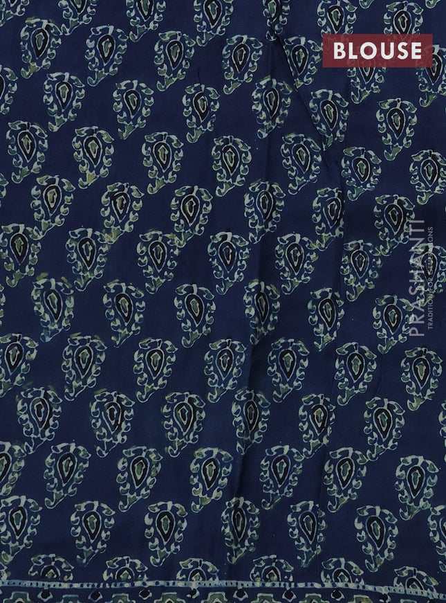 Modal silk saree indigo blue and black with allover ajrakh prints and printed border