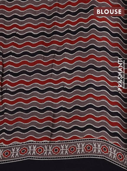 Modal silk saree black and grey with plain body and ajrakh printed border & pallu