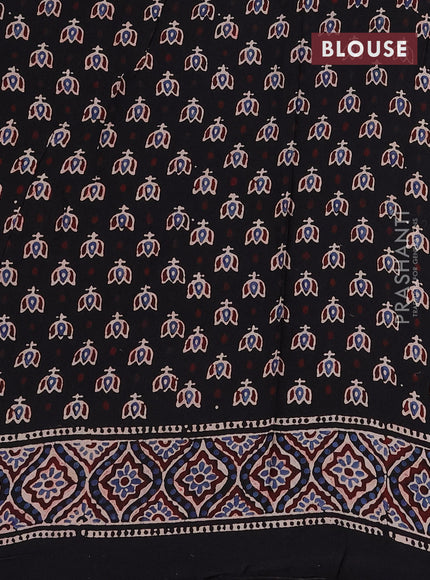 Modal silk saree black with allover ajrakh prints and printed border