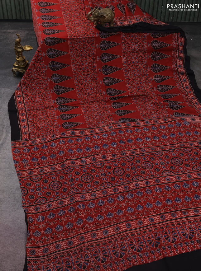 Modal silk saree maroon and black with allover ajrakh prints and printed border