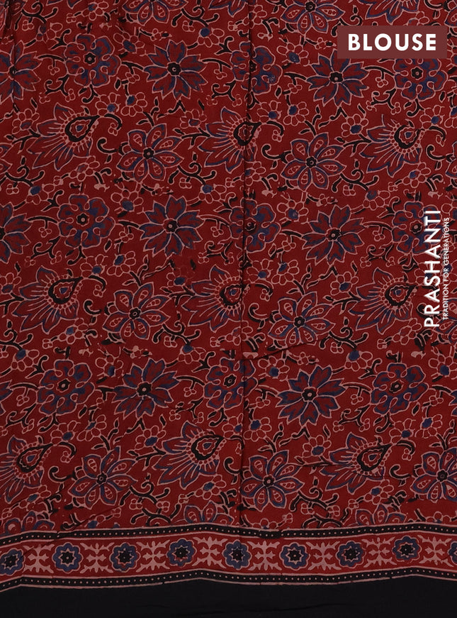 Modal silk saree maroon and black with allover ajrakh prints and printed border