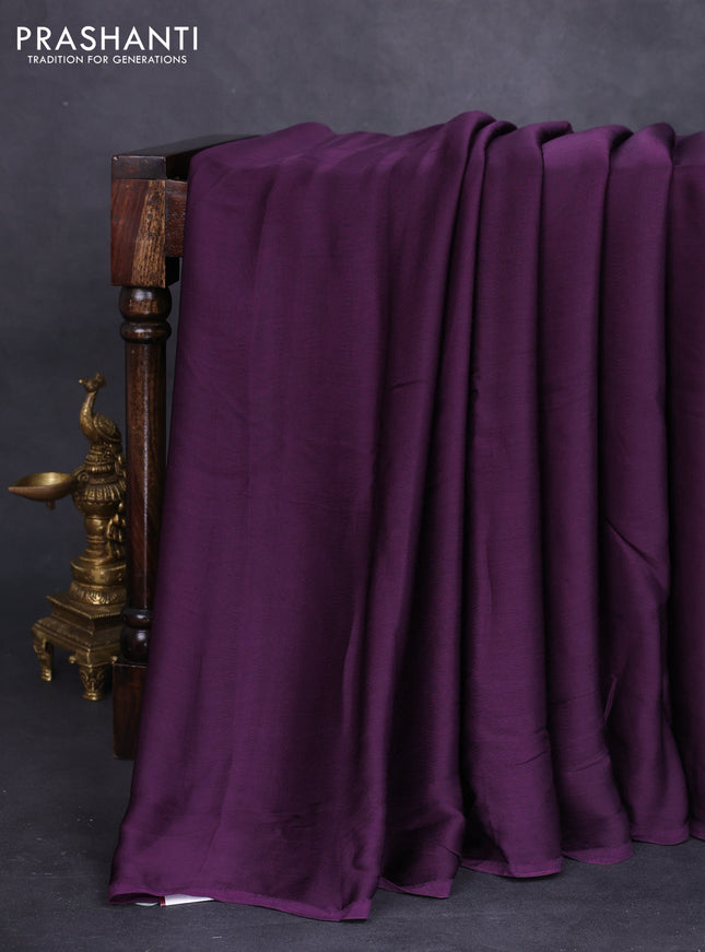 Modal silk saree deep jamun and maroon with plain body and ajrakh printed pallu & blouse