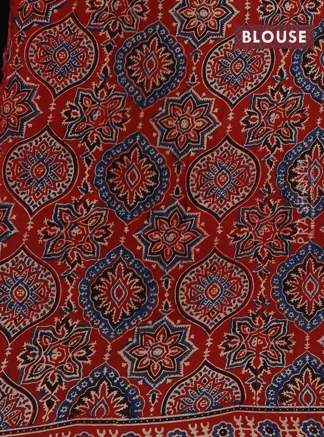 Modal silk saree black and red with plain body and ajrakh printed pallu & blouse