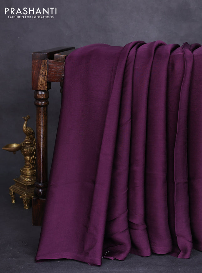 Modal silk saree deep wine and black with plain body and ajrakh printed pallu & blouse