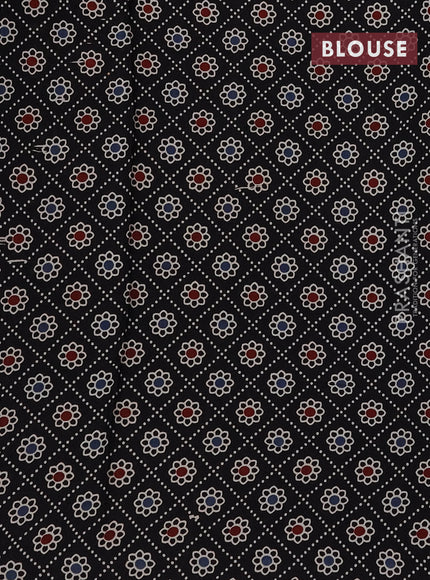 Modal silk saree deep wine and black with plain body and ajrakh printed pallu & blouse