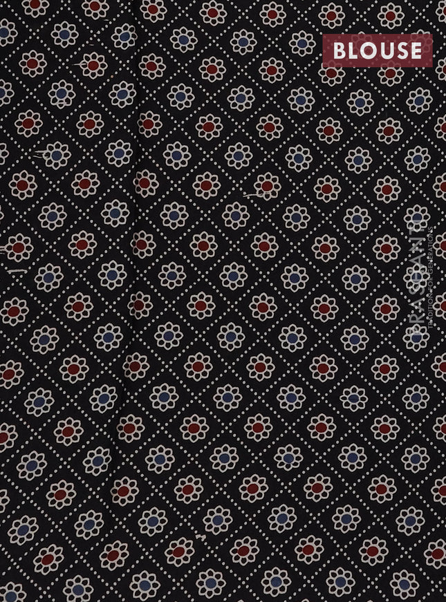 Modal silk saree deep wine and black with plain body and ajrakh printed pallu & blouse