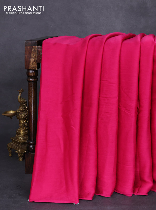 Modal silk saree pink and maroon with plain body and ajrakh printed pallu & blouse