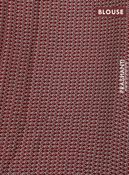 Modal silk saree pink and maroon with plain body and ajrakh printed pallu & blouse