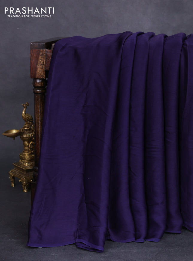 Modal silk saree dark blue and maroon with plain body and ajrakh printed pallu & blouse