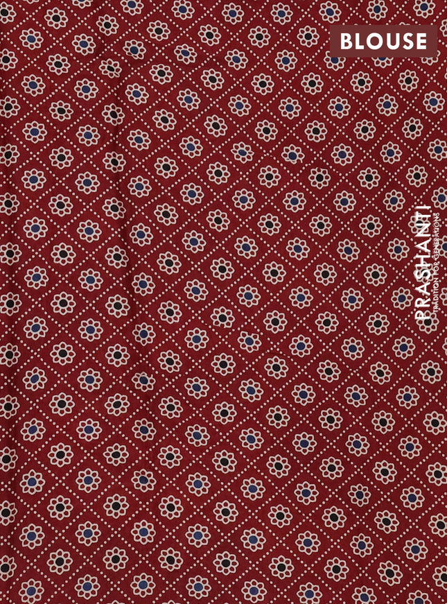 Modal silk saree dark blue and maroon with plain body and ajrakh printed pallu & blouse