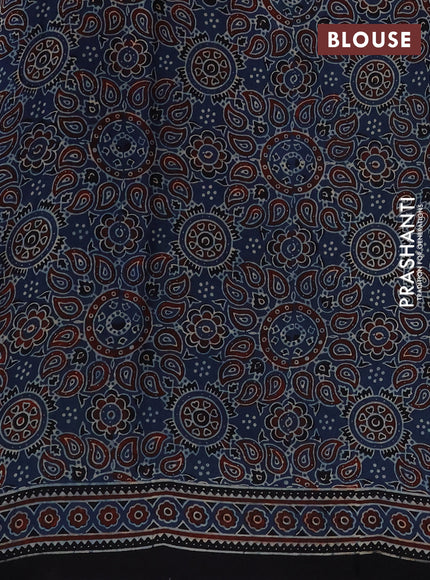 Modal silk saree black and blue with plain body and ajrakh printed border & pallu