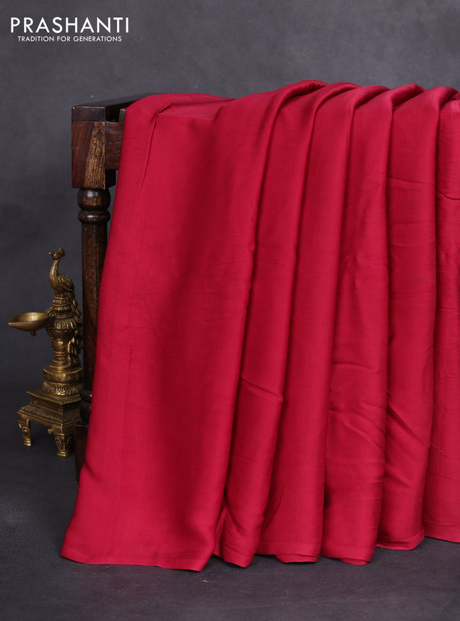 Modal silk saree maroon and black with plain body and ajrakh printed pallu & blouse