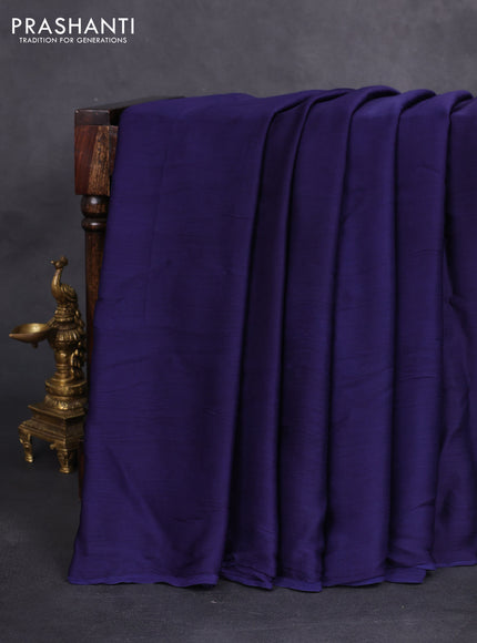 Modal silk saree blue and black with plain body and ajrakh printed pallu & blouse