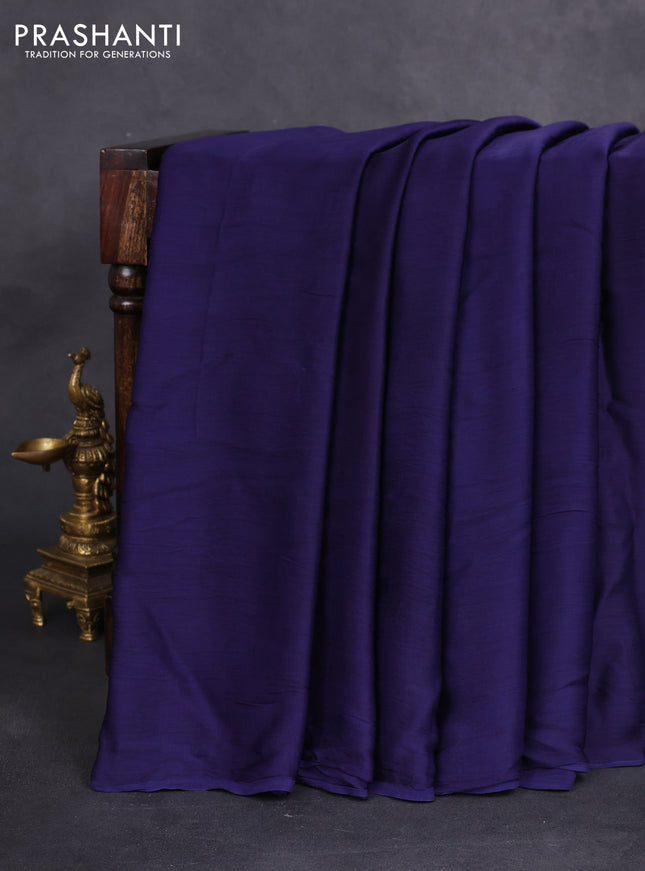 Modal silk saree blue and black with plain body and ajrakh printed pallu & blouse