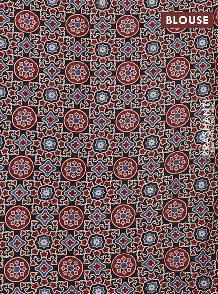 Modal silk saree blue and black with plain body and ajrakh printed pallu & blouse