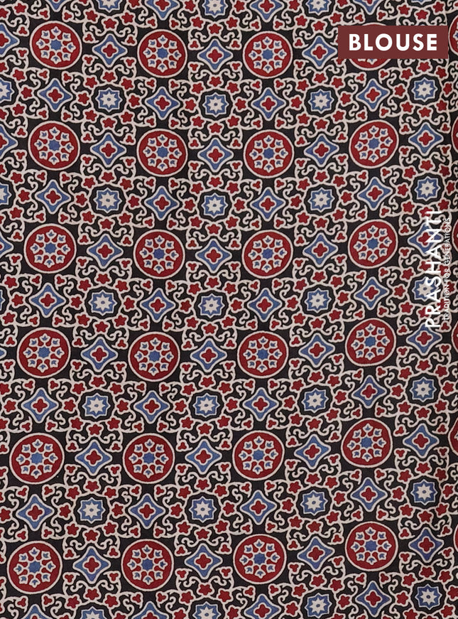 Modal silk saree blue and black with plain body and ajrakh printed pallu & blouse