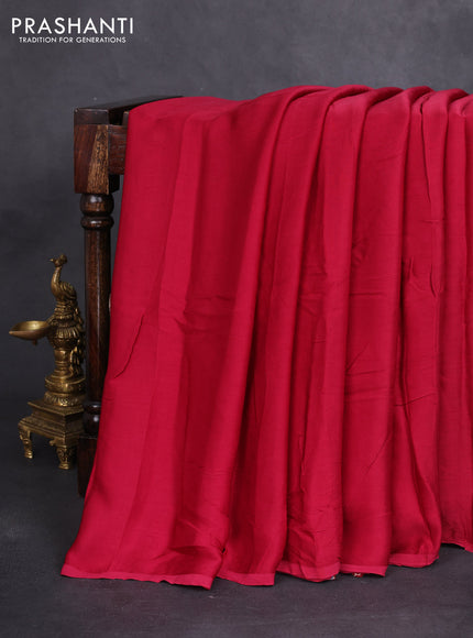 Modal silk saree dark pink and maroon with plain body and ajrakh printed pallu & blouse