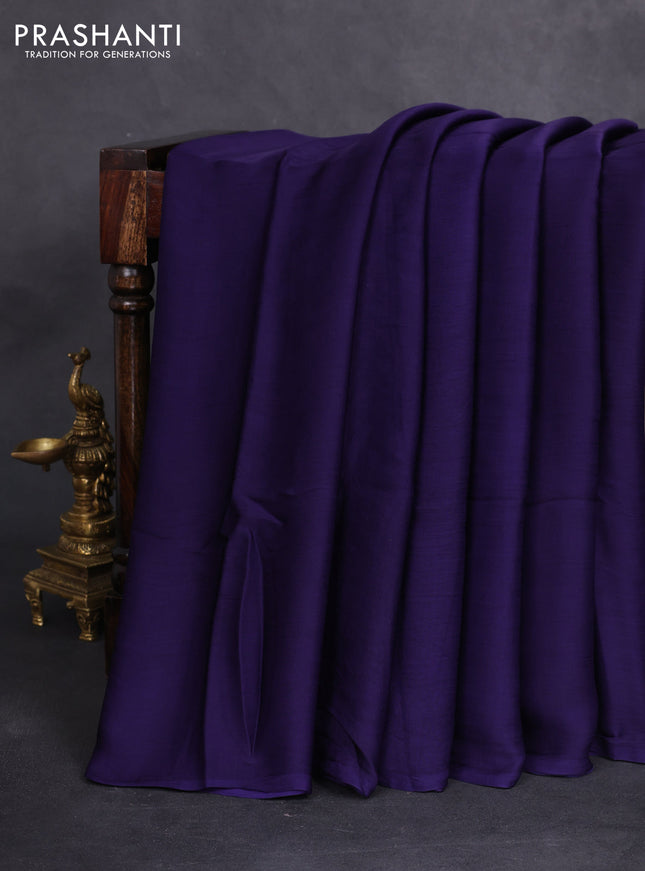 Modal silk saree blue and black with plain body and ajrakh printed pallu & blouse