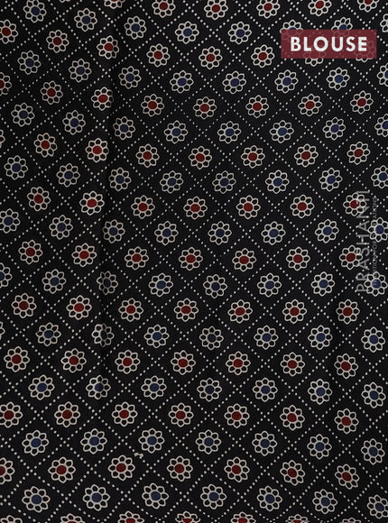 Modal silk saree blue and black with plain body and ajrakh printed pallu & blouse