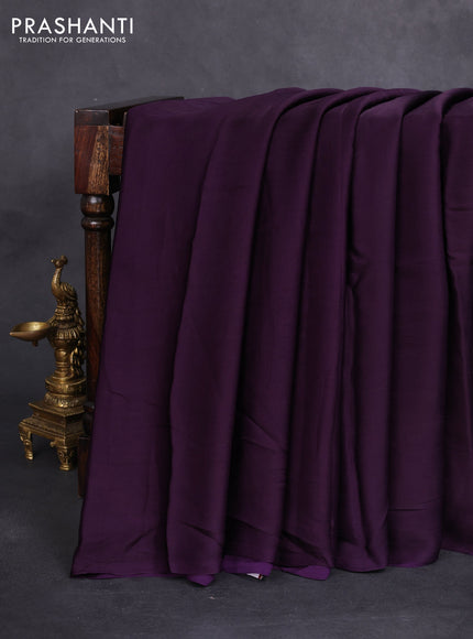 Modal silk saree deep violet and blue with plain body and ajrakh printed pallu & blouse