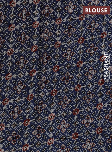 Modal silk saree deep violet and blue with plain body and ajrakh printed pallu & blouse