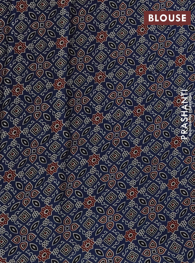 Modal silk saree deep violet and blue with plain body and ajrakh printed pallu & blouse