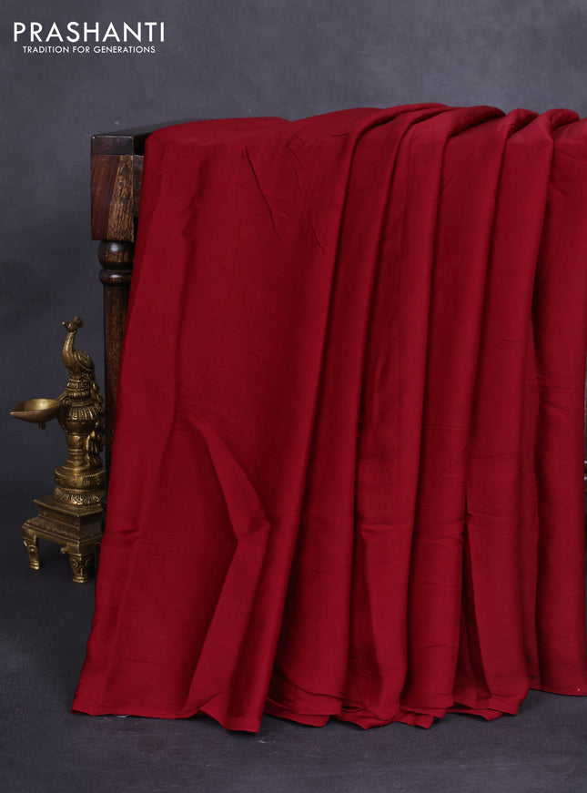 Modal silk saree maroon and blue with plain body and ajrakh printed pallu & blouse