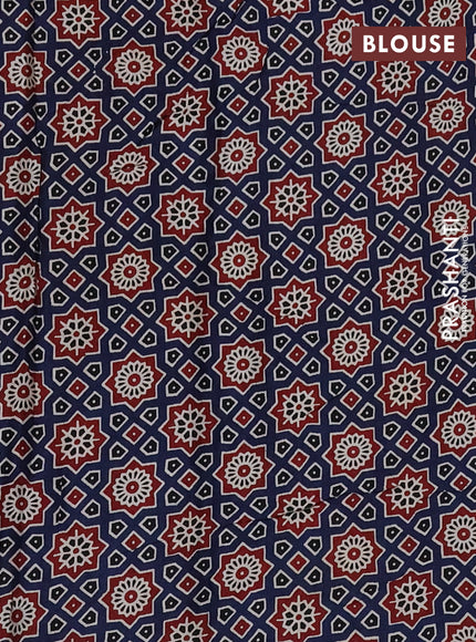 Modal silk saree maroon and blue with plain body and ajrakh printed pallu & blouse