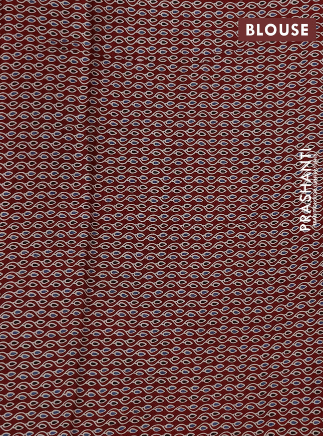 Modal silk saree purple and maroon with plain body and ajrakh printed pallu & blouse