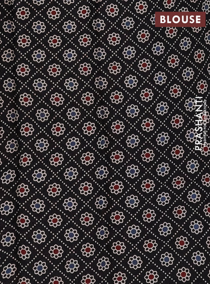 Modal silk saree pink and black with plain body and ajrakh printed pallu & blouse