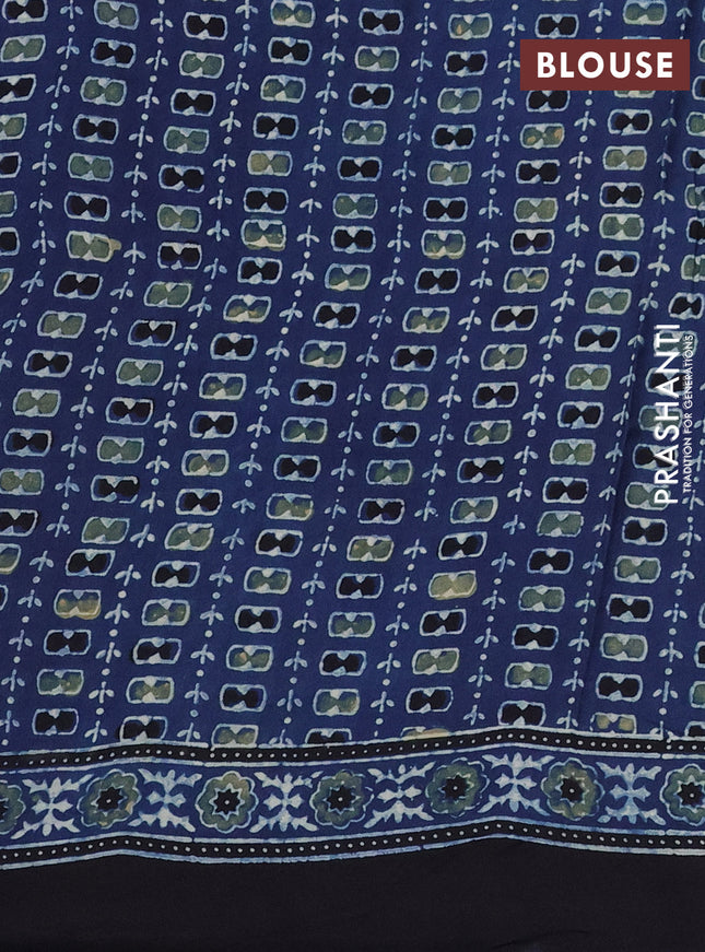 Modal silk saree blue and black with allover ajrakh prints and printed border