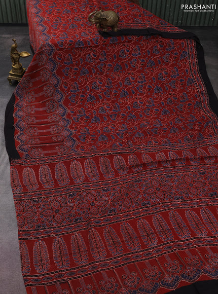 Modal silk saree maroon and black with allover ajrakh prints and printed border
