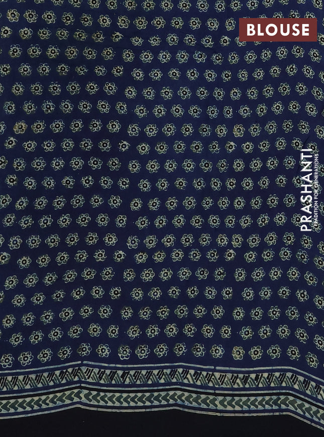 Modal silk saree blue and black with allover ajrakh prints and printed border