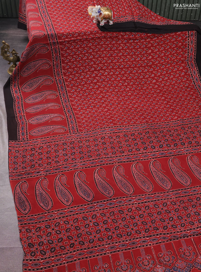 Modal silk saree maroon and black with allover ajrakh prints and printed border