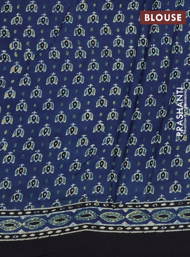 Modal silk saree blue and black with allover ajrakh prints and printed border