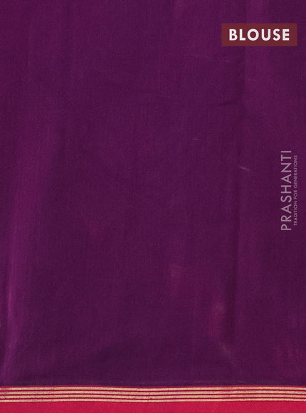 Kanchi cotton saree purple and pink with allover zari checked pattern & buttas and zari woven simple border
