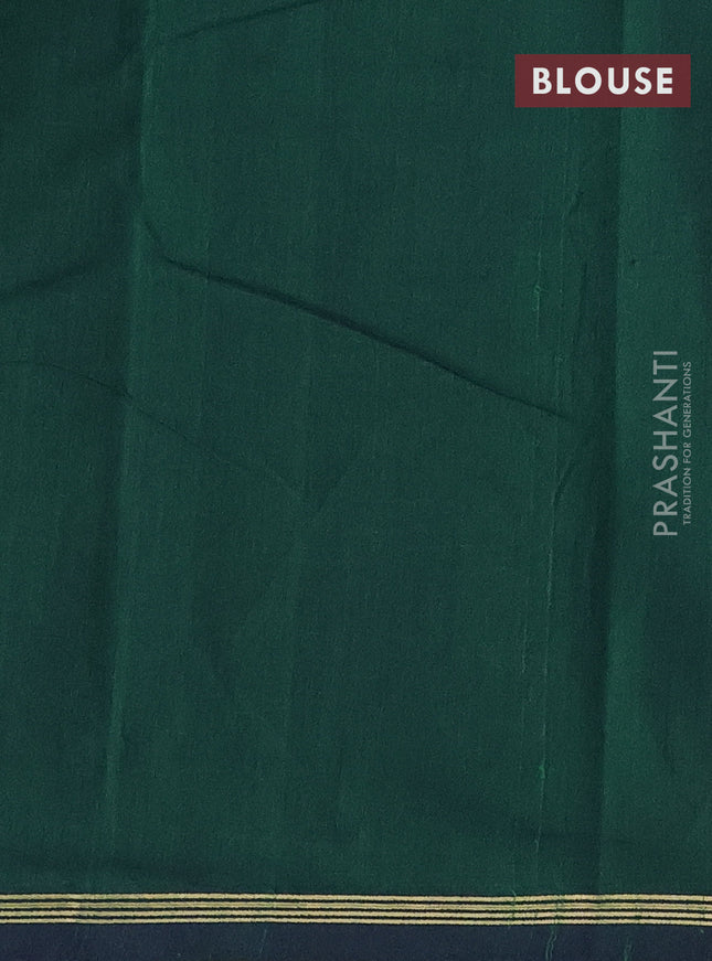 Kanchi cotton saree green with allover zari checked pattern & buttas and zari woven border