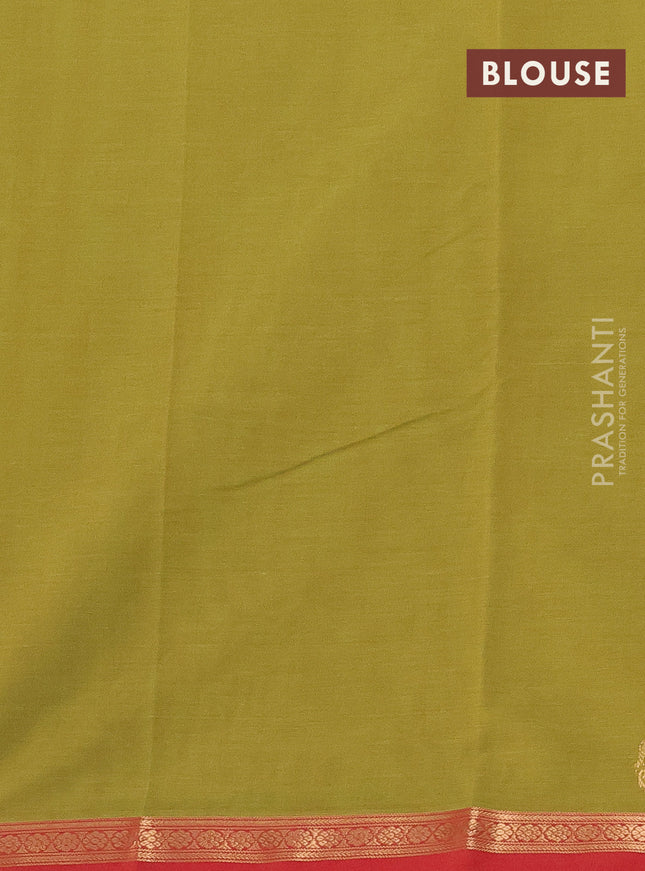 Kanchi cotton saree light green and red with zari woven buttas and zari woven border