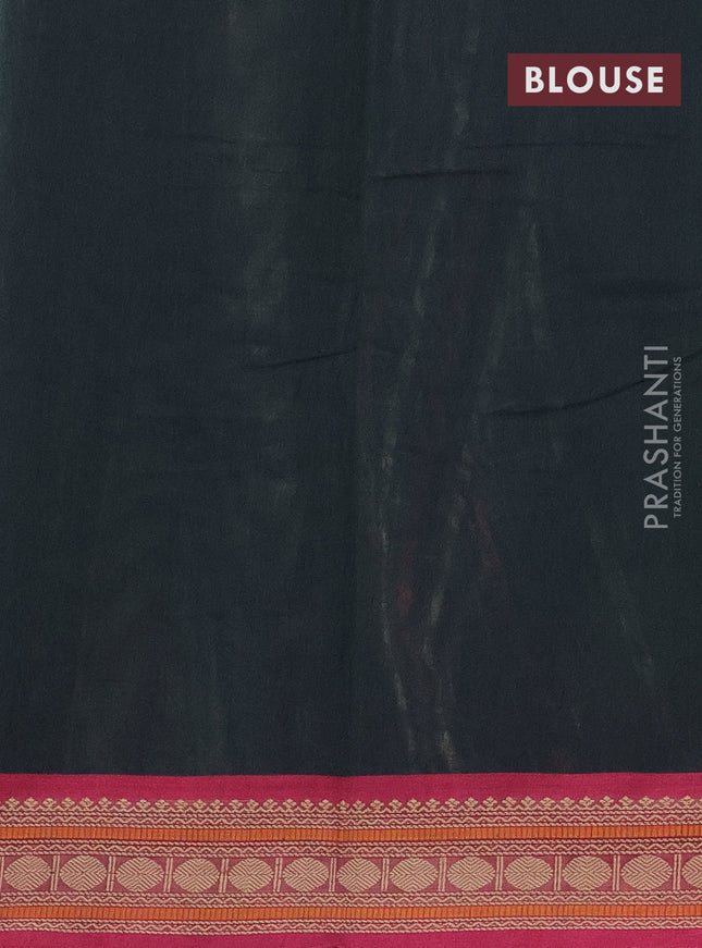 Kanchi cotton saree dark green and magenta pink with allover thread checked pattern & buttas and thread woven border