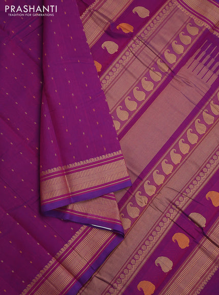 Kanchi cotton saree dual shade of purple with thread woven buttas and thread woven border