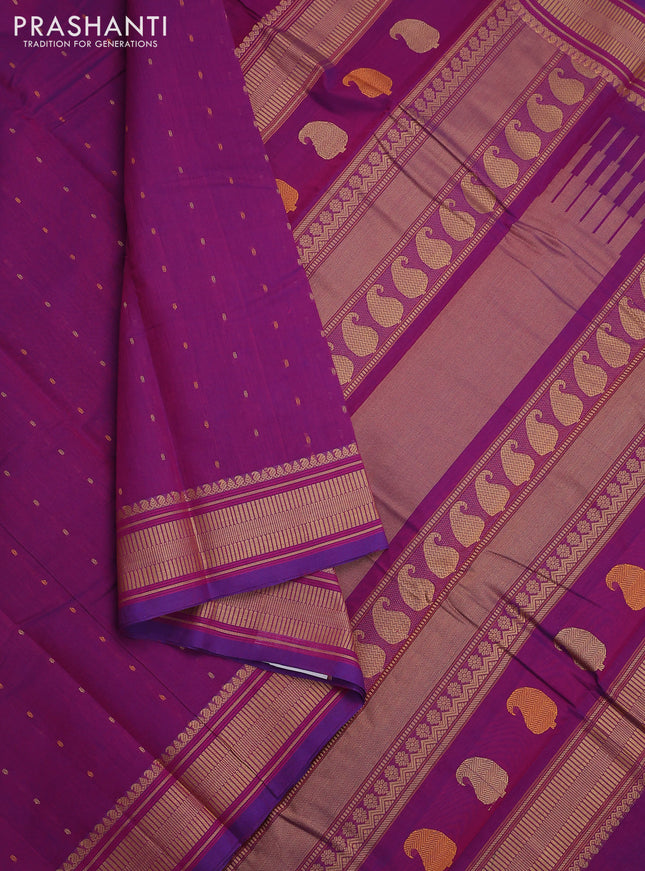 Kanchi cotton saree dual shade of purple with thread woven buttas and thread woven border
