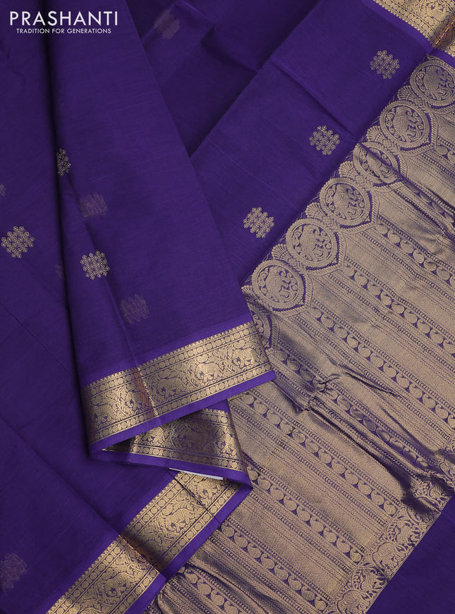 Kanchi cotton saree blue with zari woven buttas and zari woven border