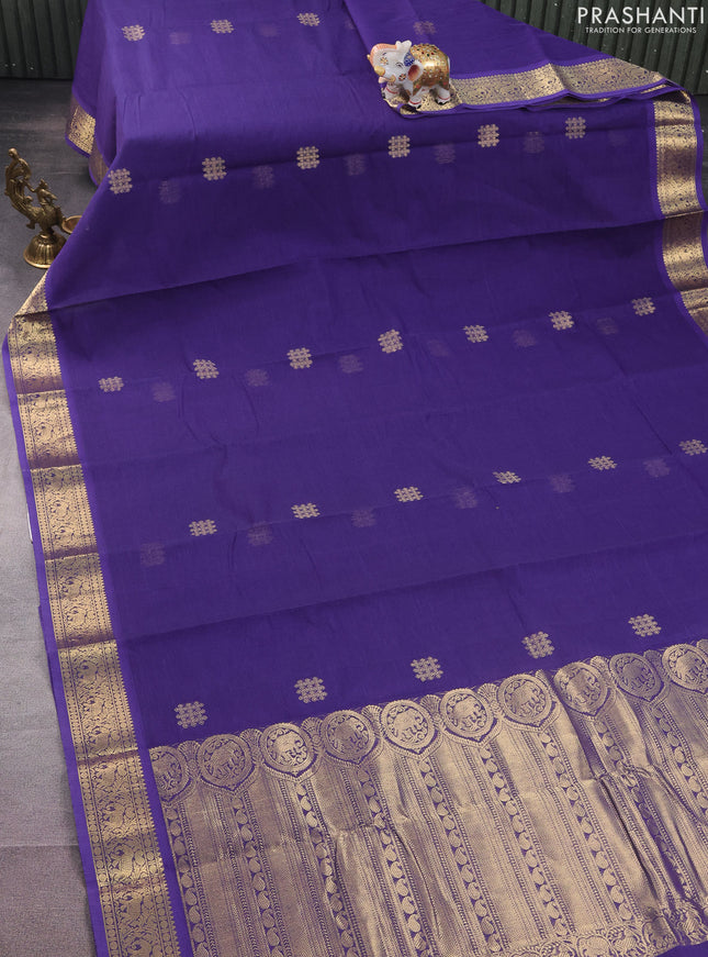 Kanchi cotton saree blue with zari woven buttas and zari woven border