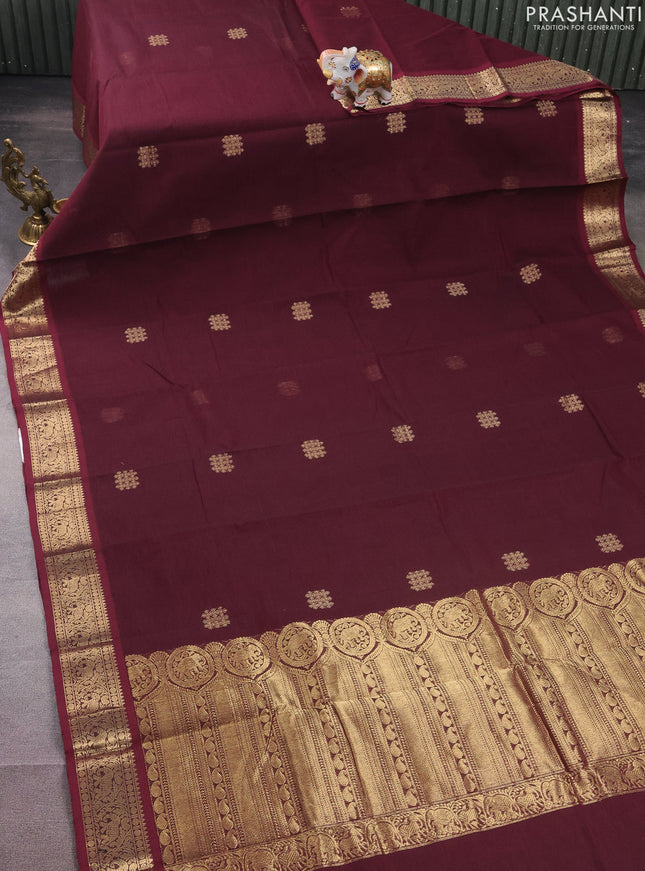 Kanchi cotton saree deep maroon with zari woven buttas and zari woven border